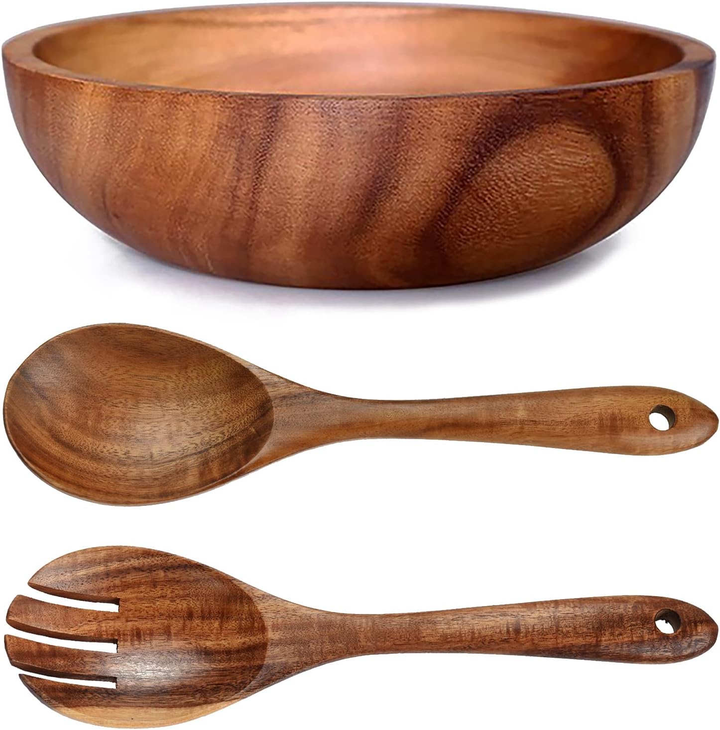 Oversized Handmade Acacia Wood Salad Bowl, 20x7.5 cm