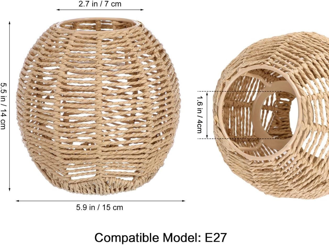 Set of 2 Rattan Pendant Lamp Shades, Woven Light Fixture, 5.89x5.51 in