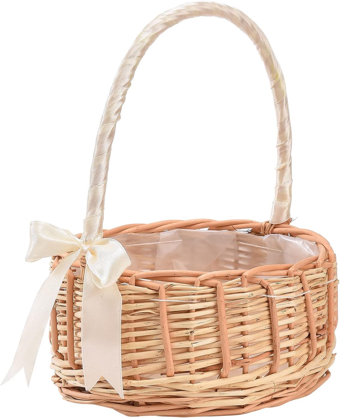 White Wicker Flower Girl Basket with Handle, Small