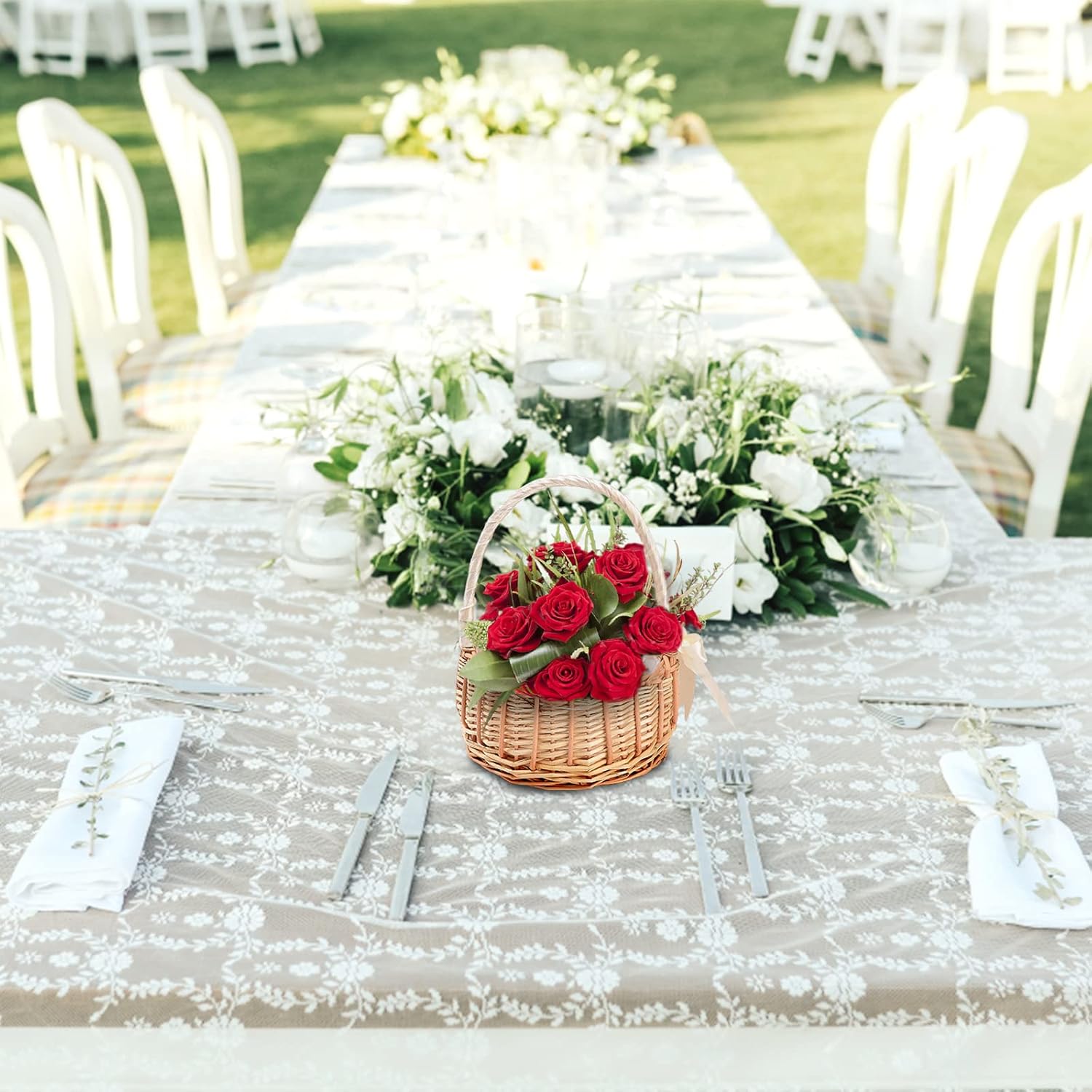 White Wicker Flower Girl Basket with Handle, Small