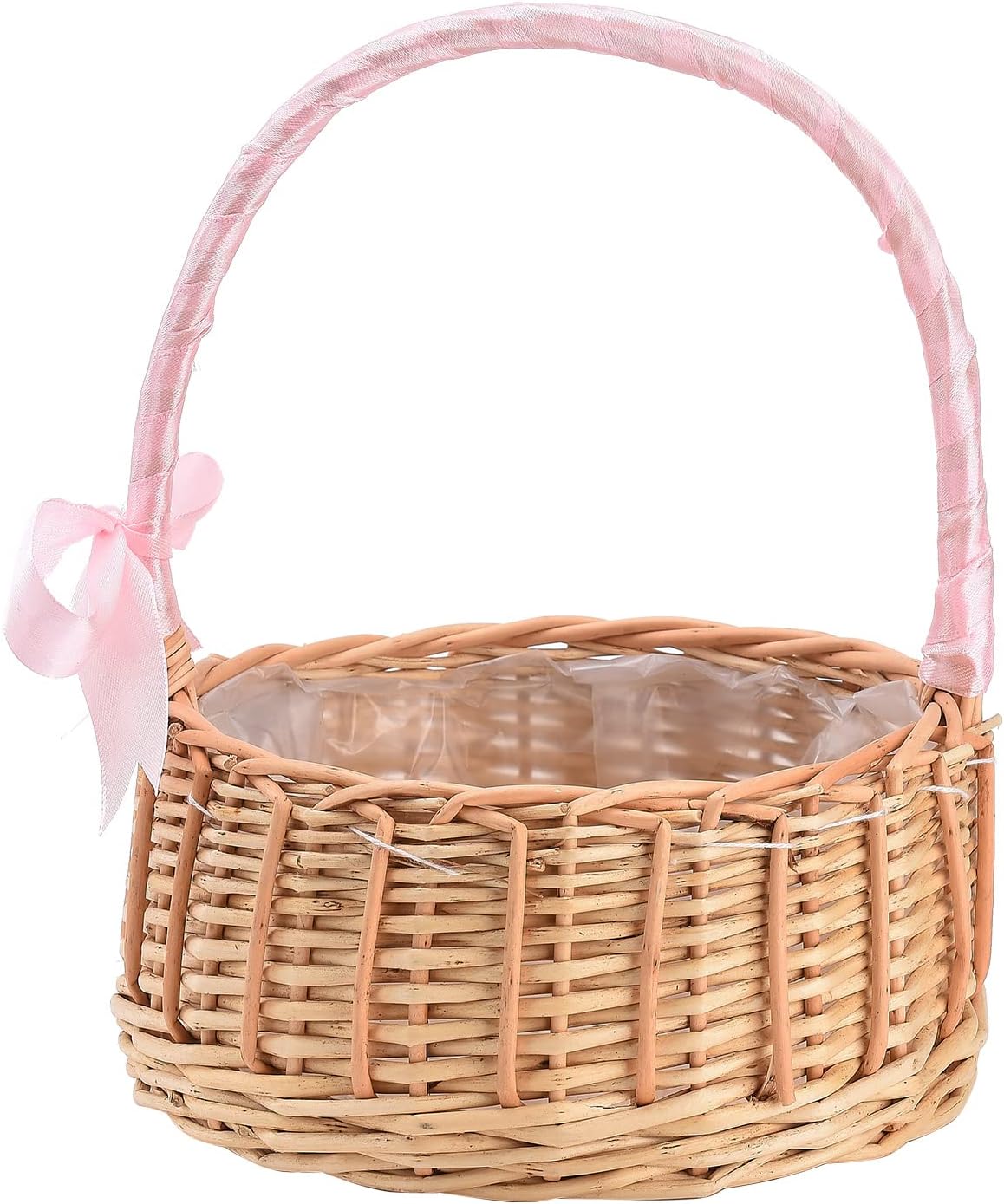 White Wicker Flower Girl Basket with Handle, Small