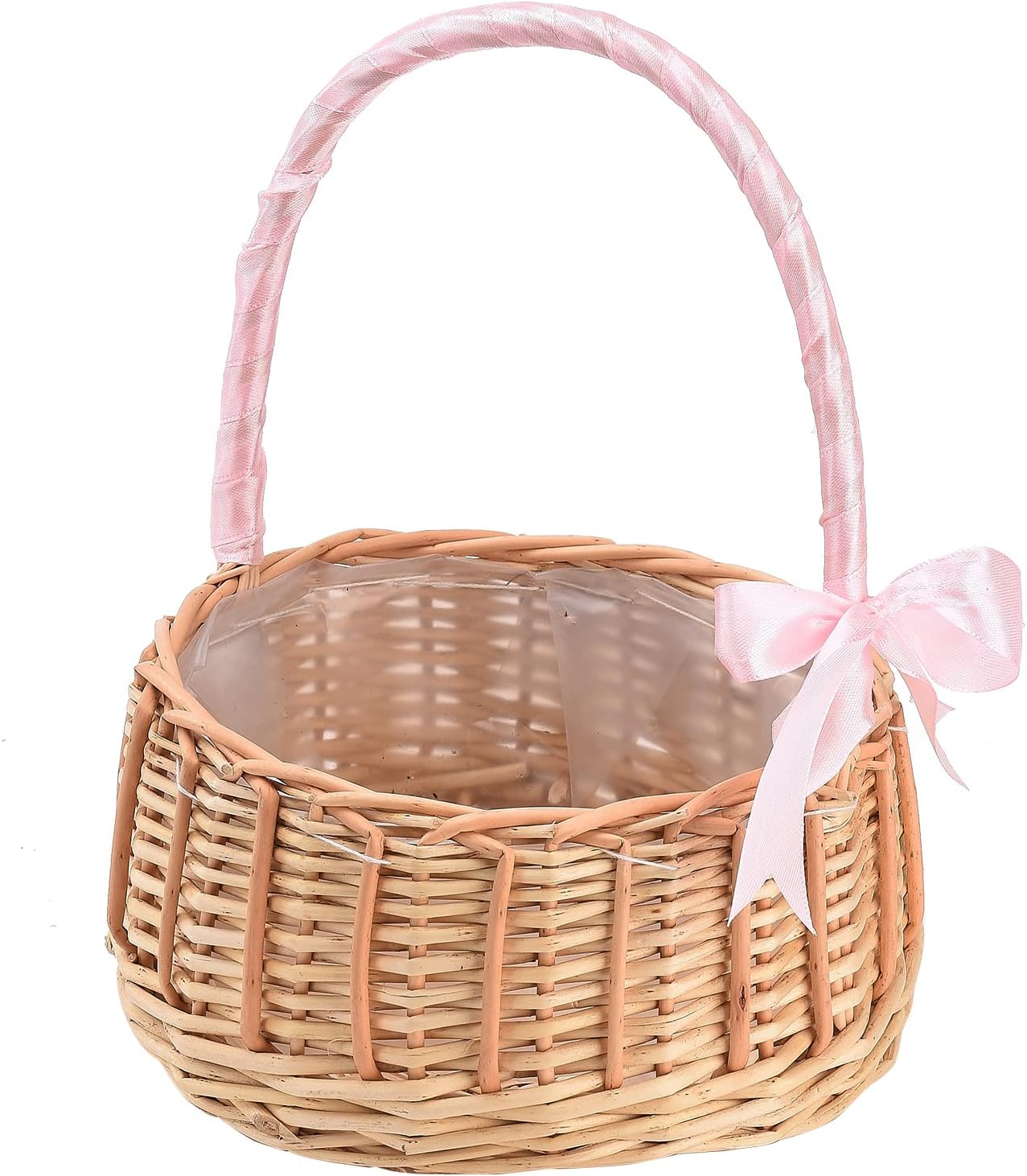White Wicker Flower Girl Basket with Handle, Small