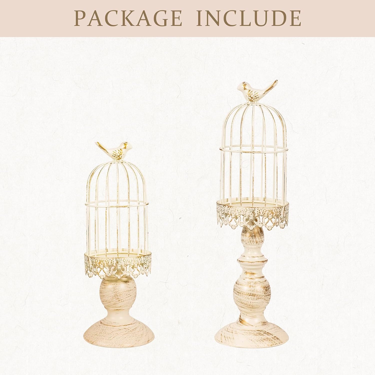 Decorative Iron Birdcage Candle Holder, Distressed Ivory, Large