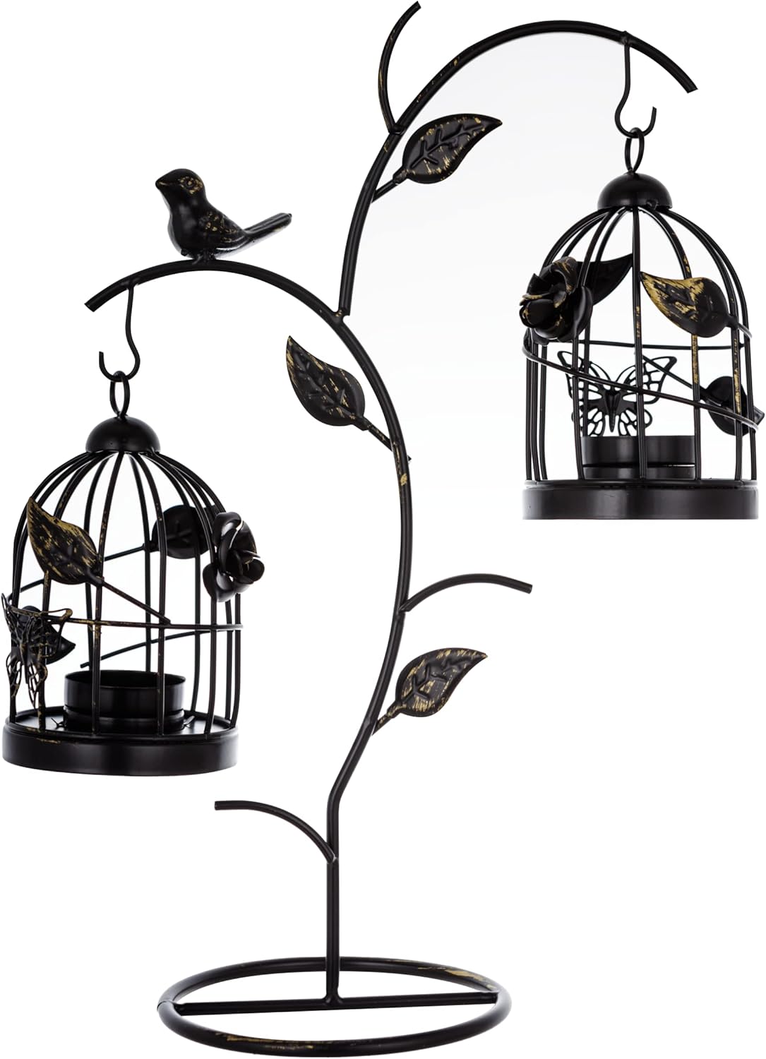 Decorative Iron Birdcage Candle Holder, Distressed Ivory, Large