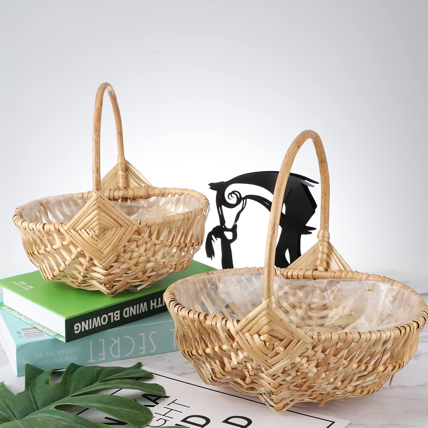Rattan Wicker Flower Basket with Handle and Liner