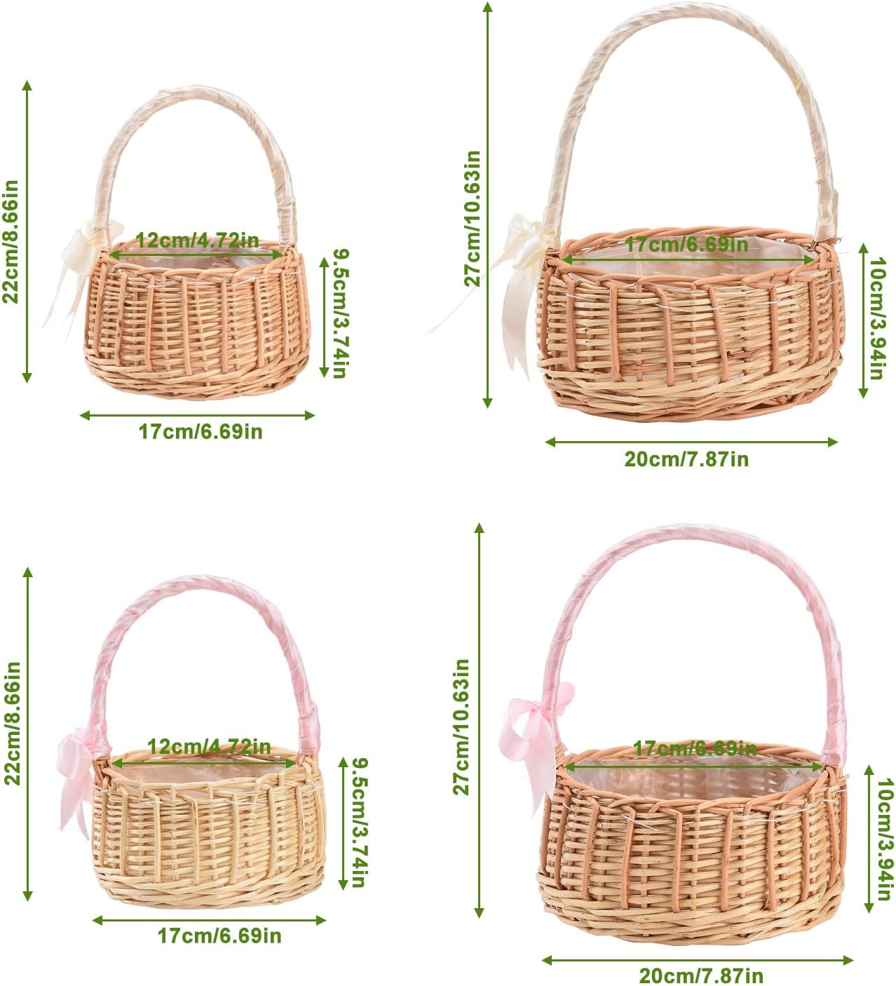 White Wicker Flower Girl Basket with Handle, Small