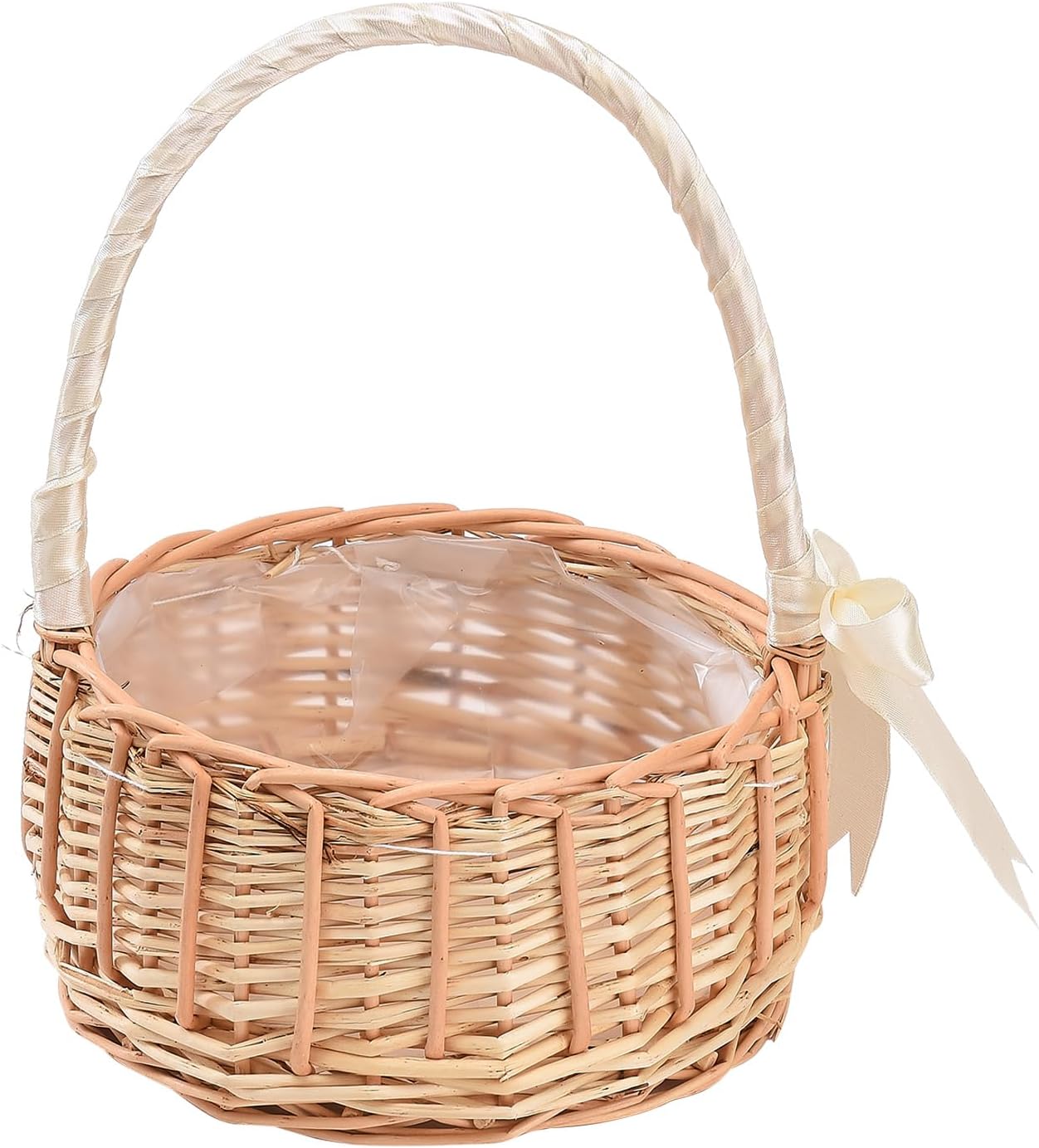 White Wicker Flower Girl Basket with Handle, Small