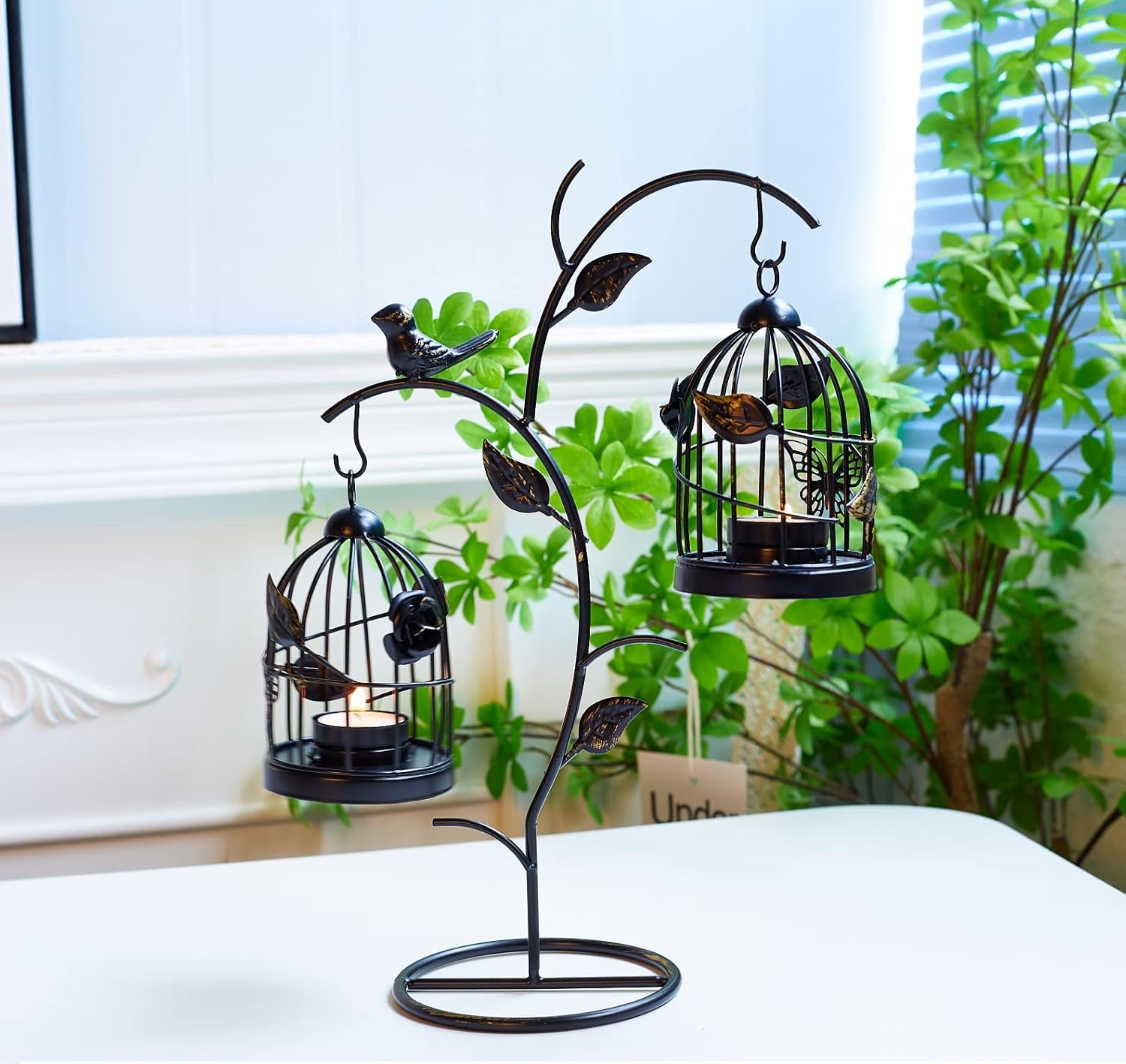 Decorative Iron Birdcage Candle Holder, Distressed Ivory, Large