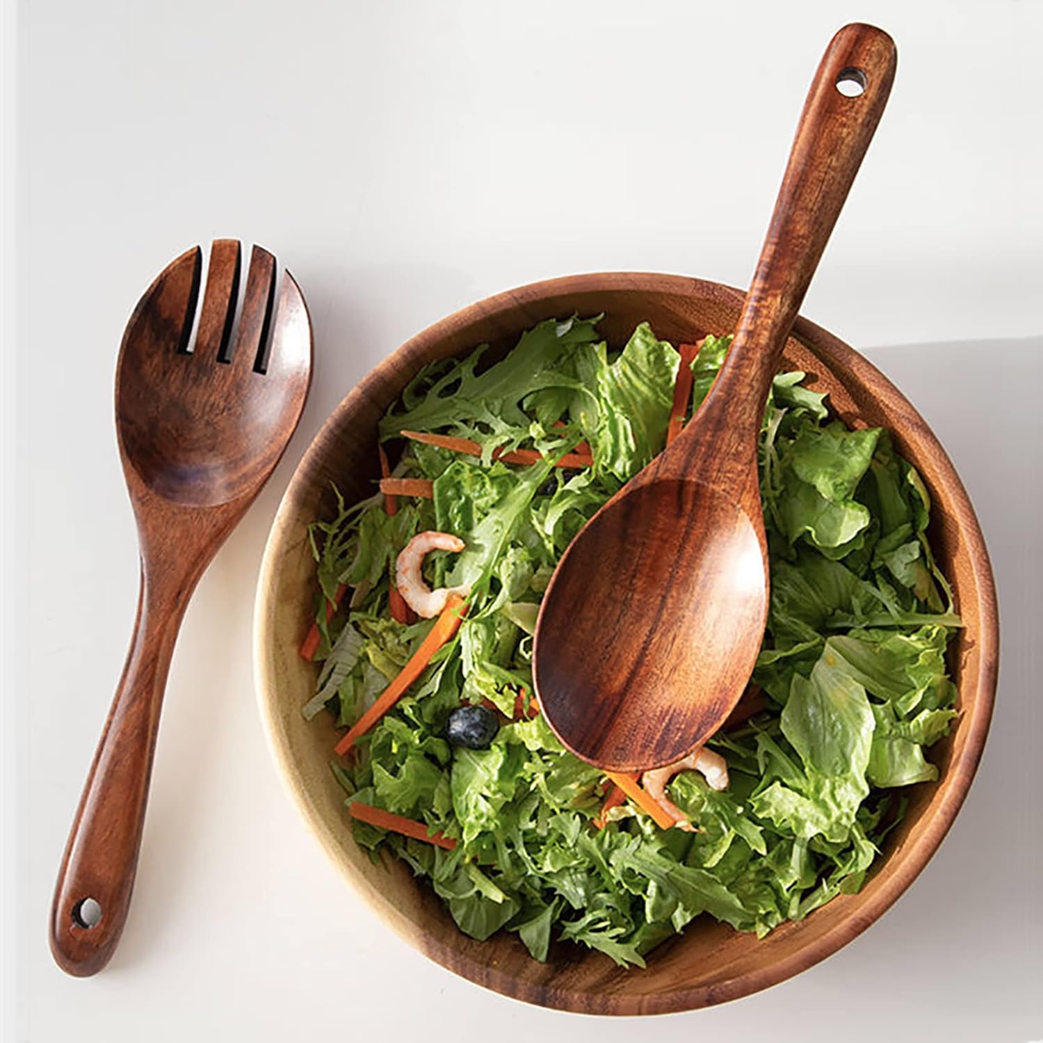 Oversized Handmade Acacia Wood Salad Bowl, 20x7.5 cm
