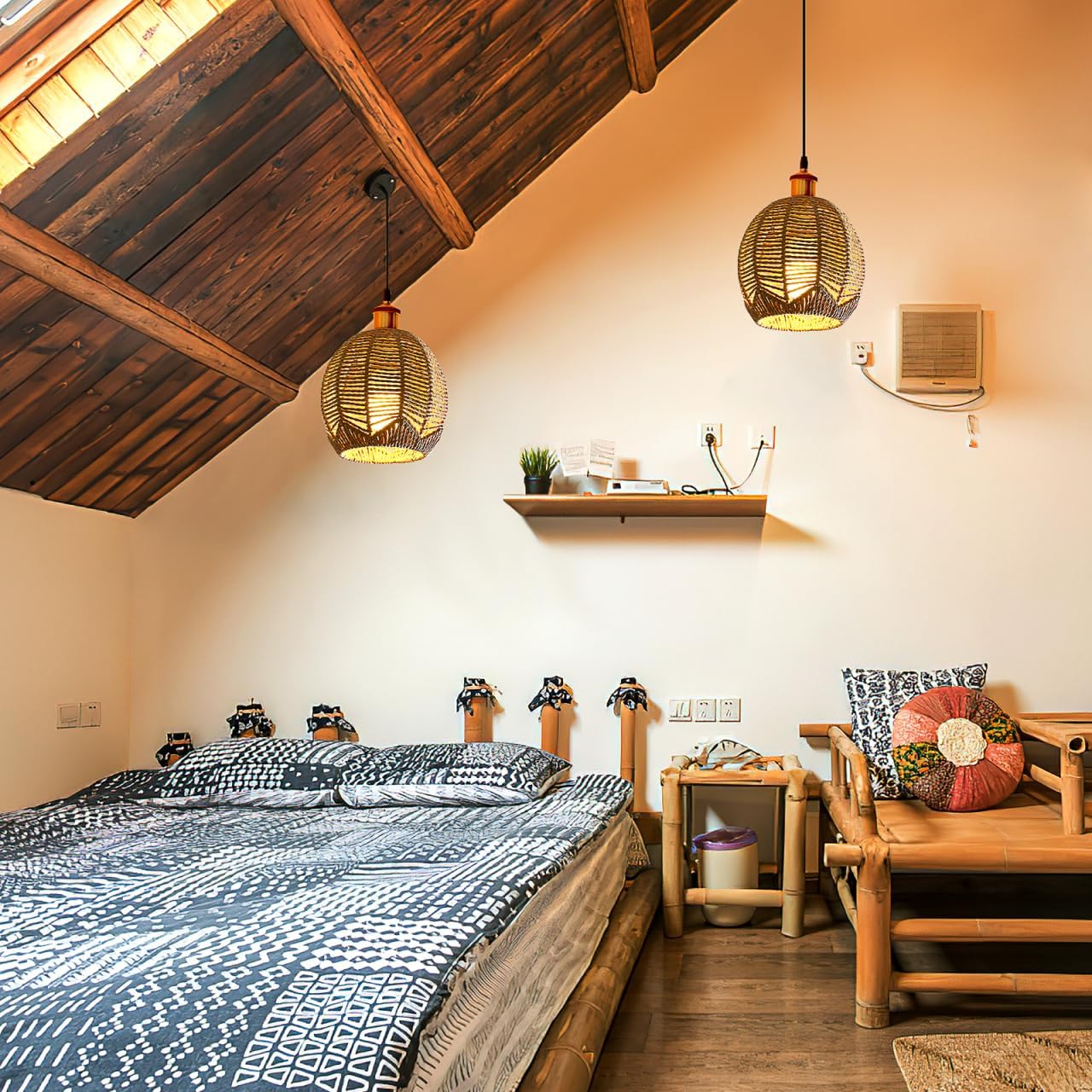 Set of 2 Rattan Pendant Lamp Shades, Woven Light Fixture, 5.89x5.51 in