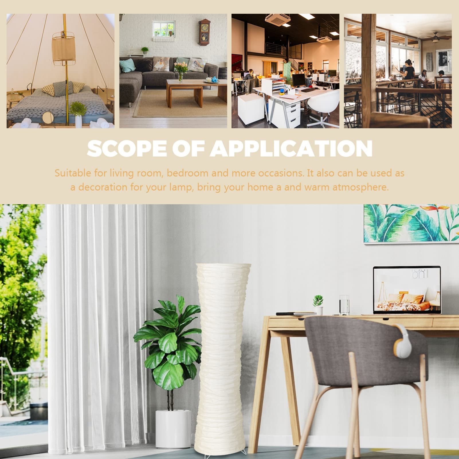 43 in Fabric and Paper Floor Lamp Shade, White and Beige