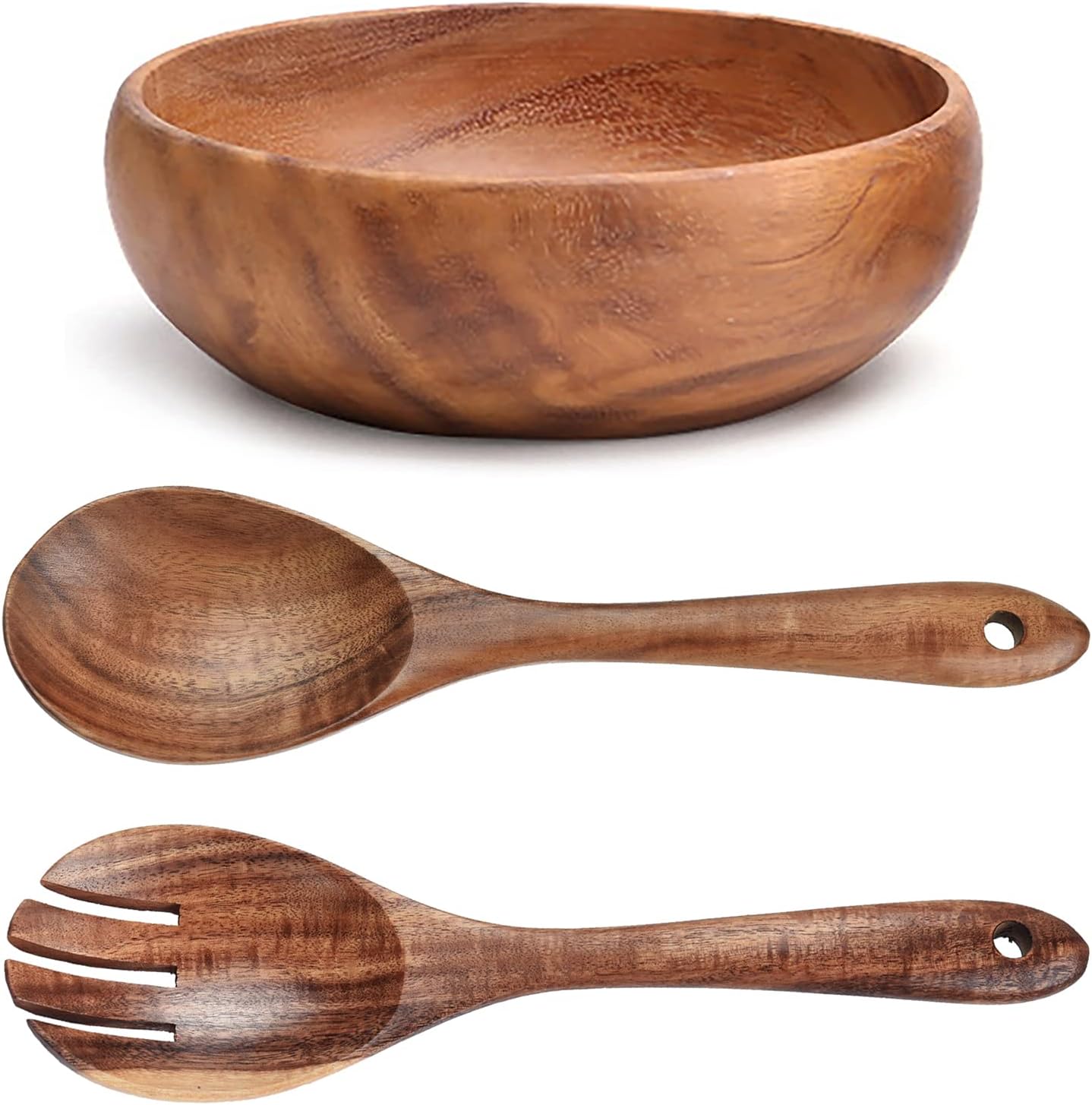 Oversized Handmade Acacia Wood Salad Bowl, 20x7.5 cm