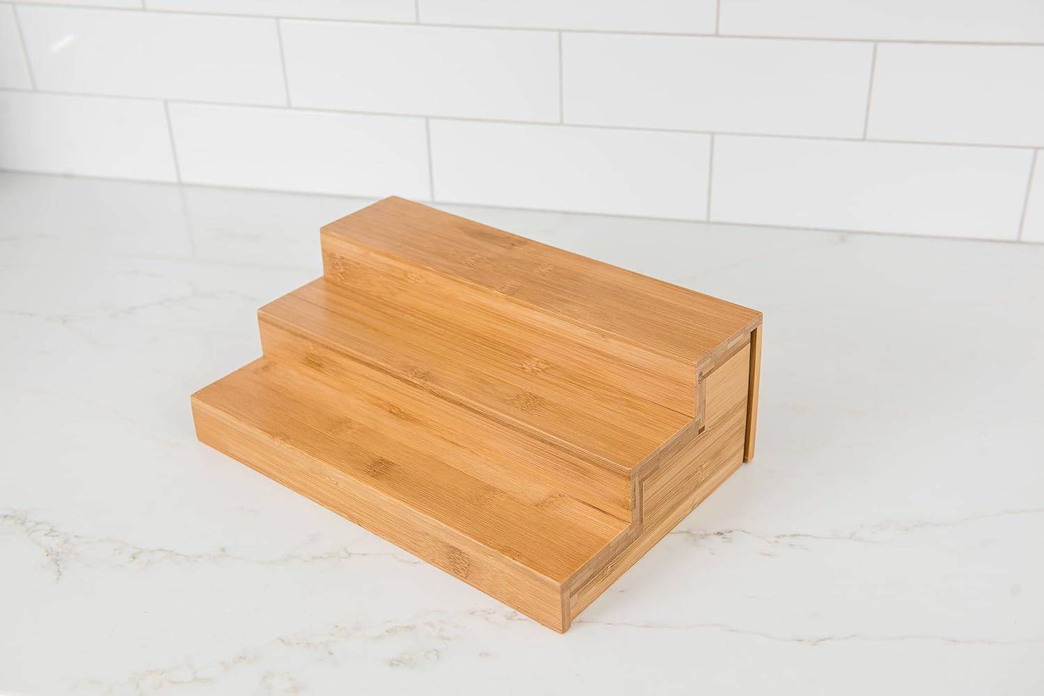 Bamboo 3-Tier Expandable Step Shelf Kitchen Organizer