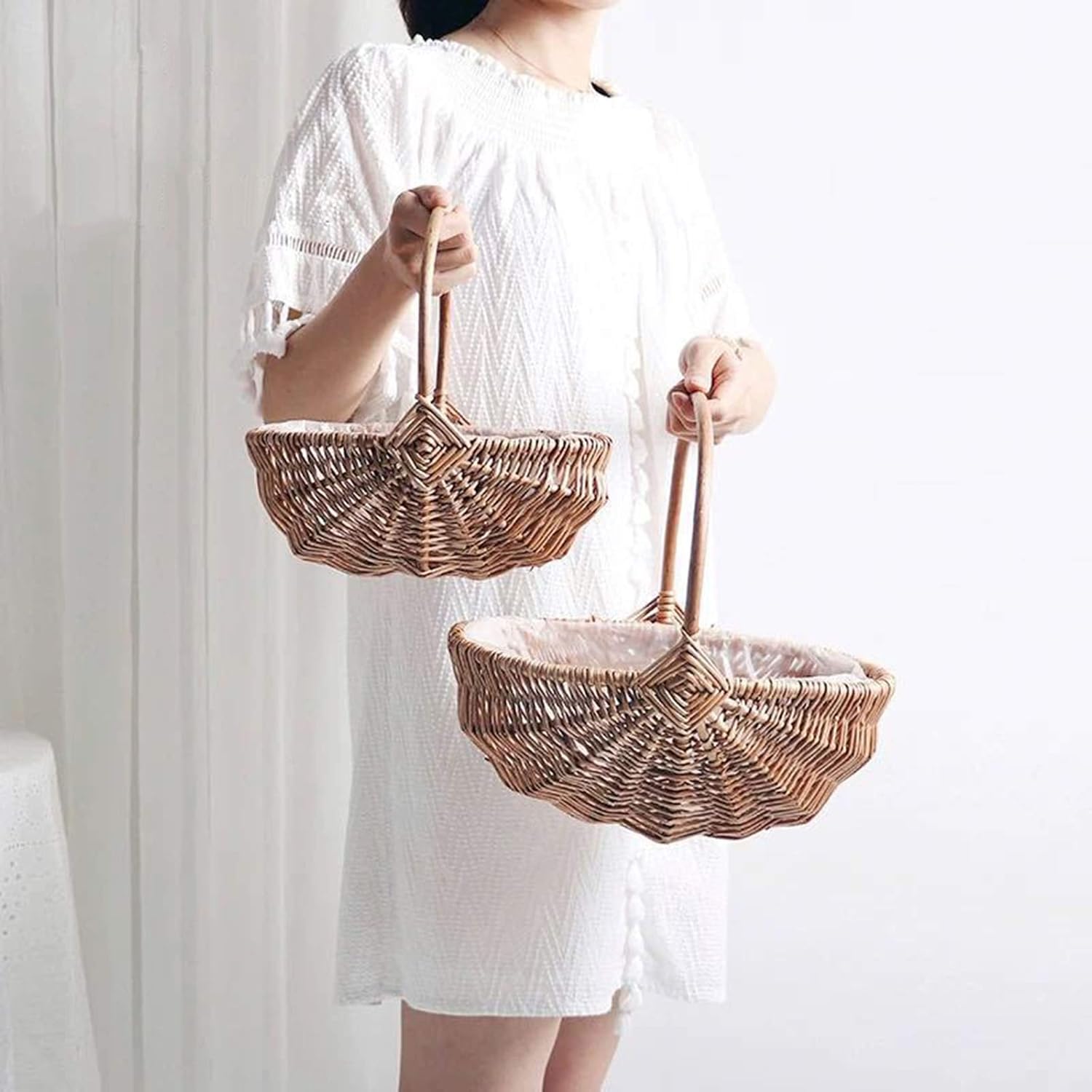 Rattan Wicker Flower Basket with Handle and Liner