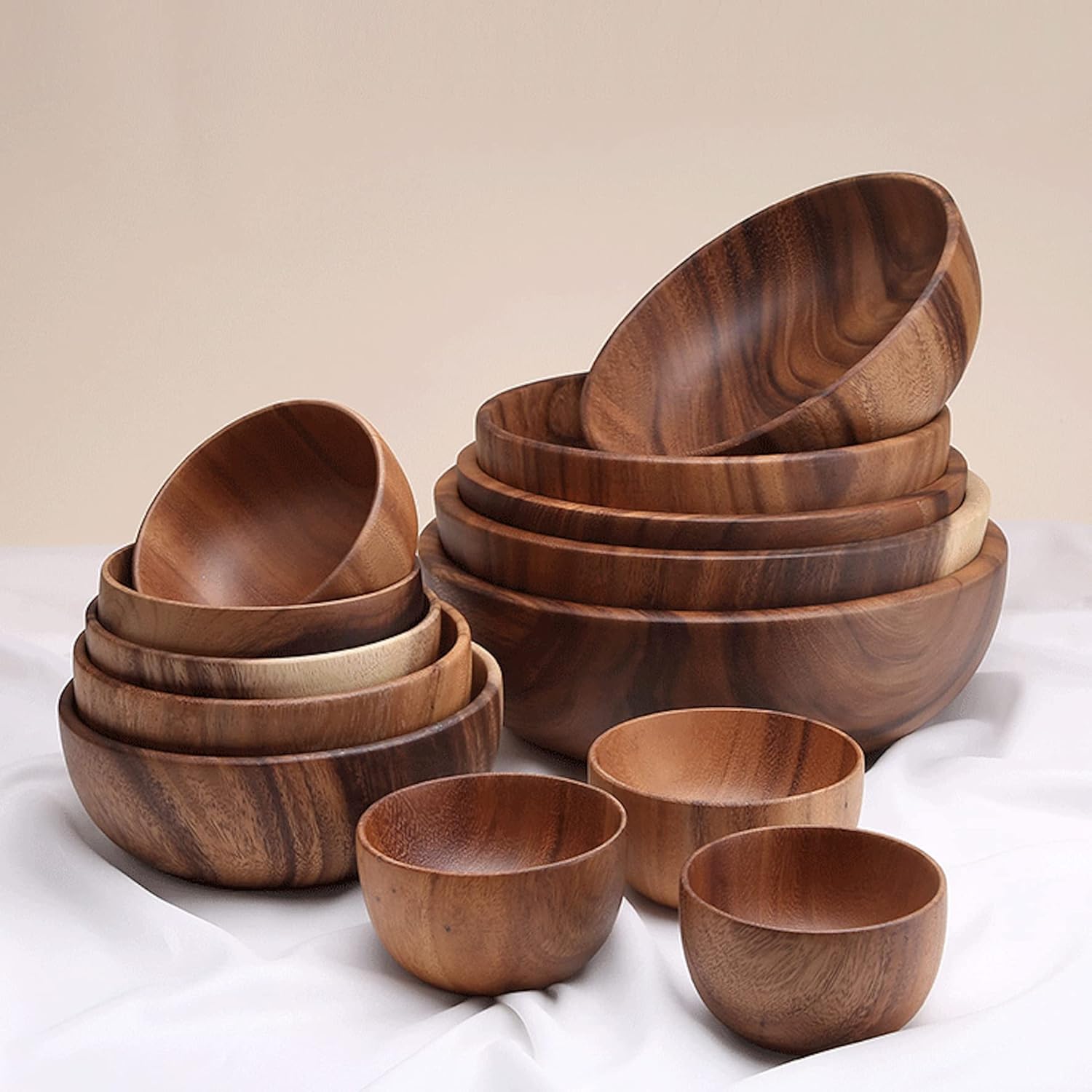 Oversized Handmade Acacia Wood Salad Bowl, 20x7.5 cm