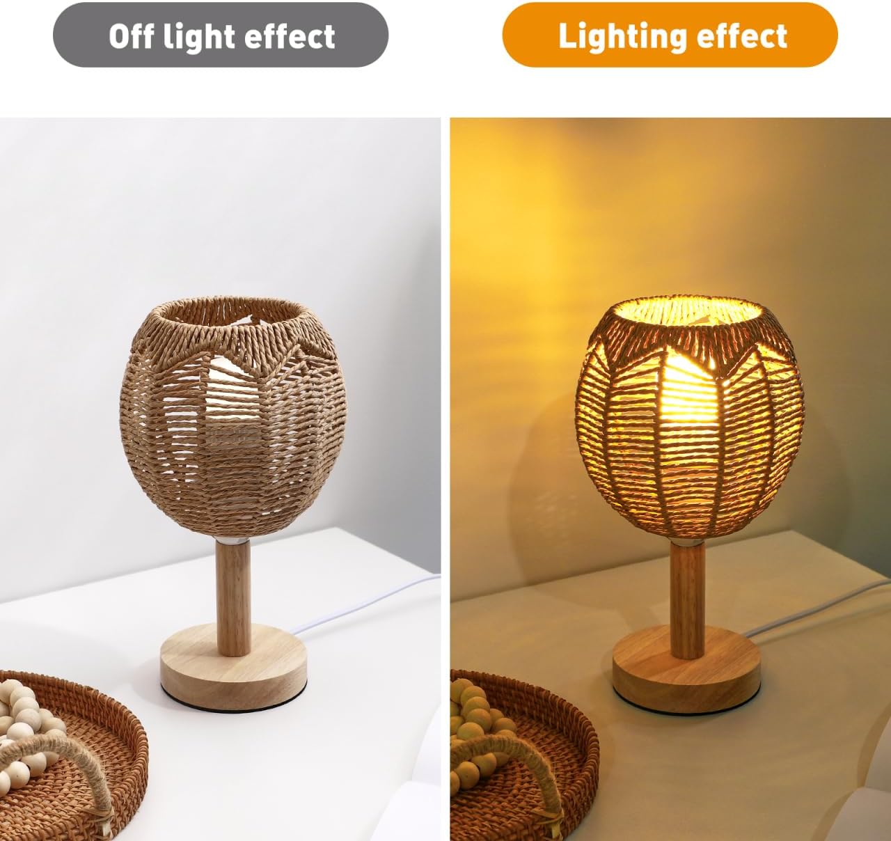 Set of 2 Rattan Pendant Lamp Shades, Woven Light Fixture, 5.89x5.51 in