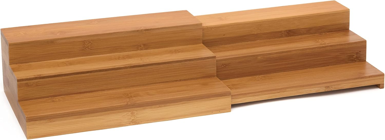 Bamboo 3-Tier Expandable Step Shelf Kitchen Organizer