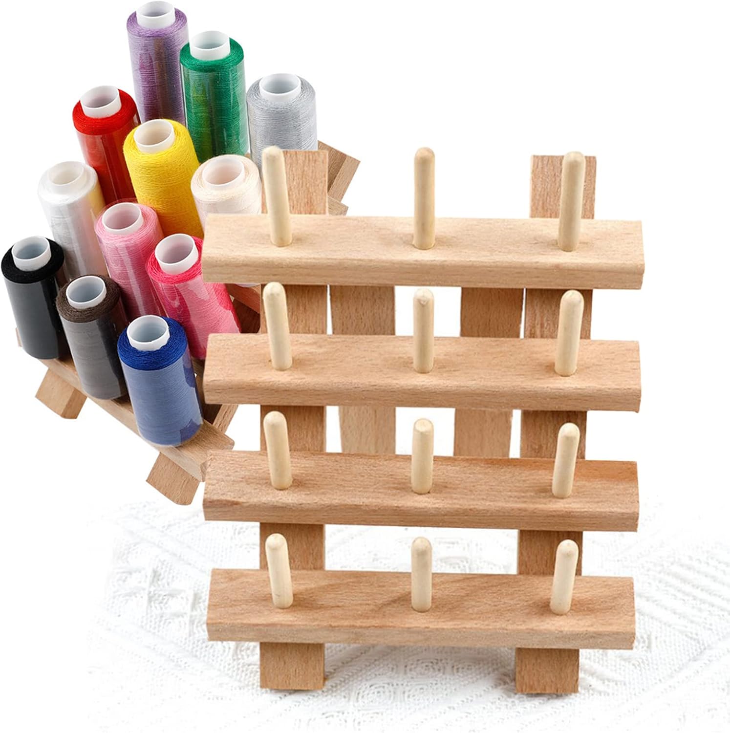 Wooden Thread Spool Holder Rack for 12 Spools, Foldable