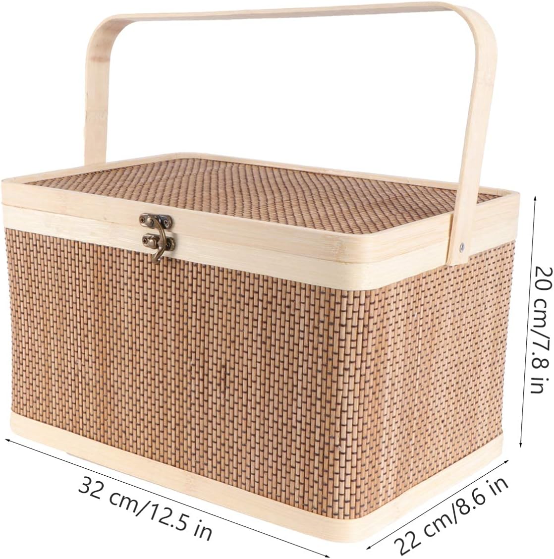 Bamboo Woven Storage Basket with Lid and Handle, 32x22x20cm