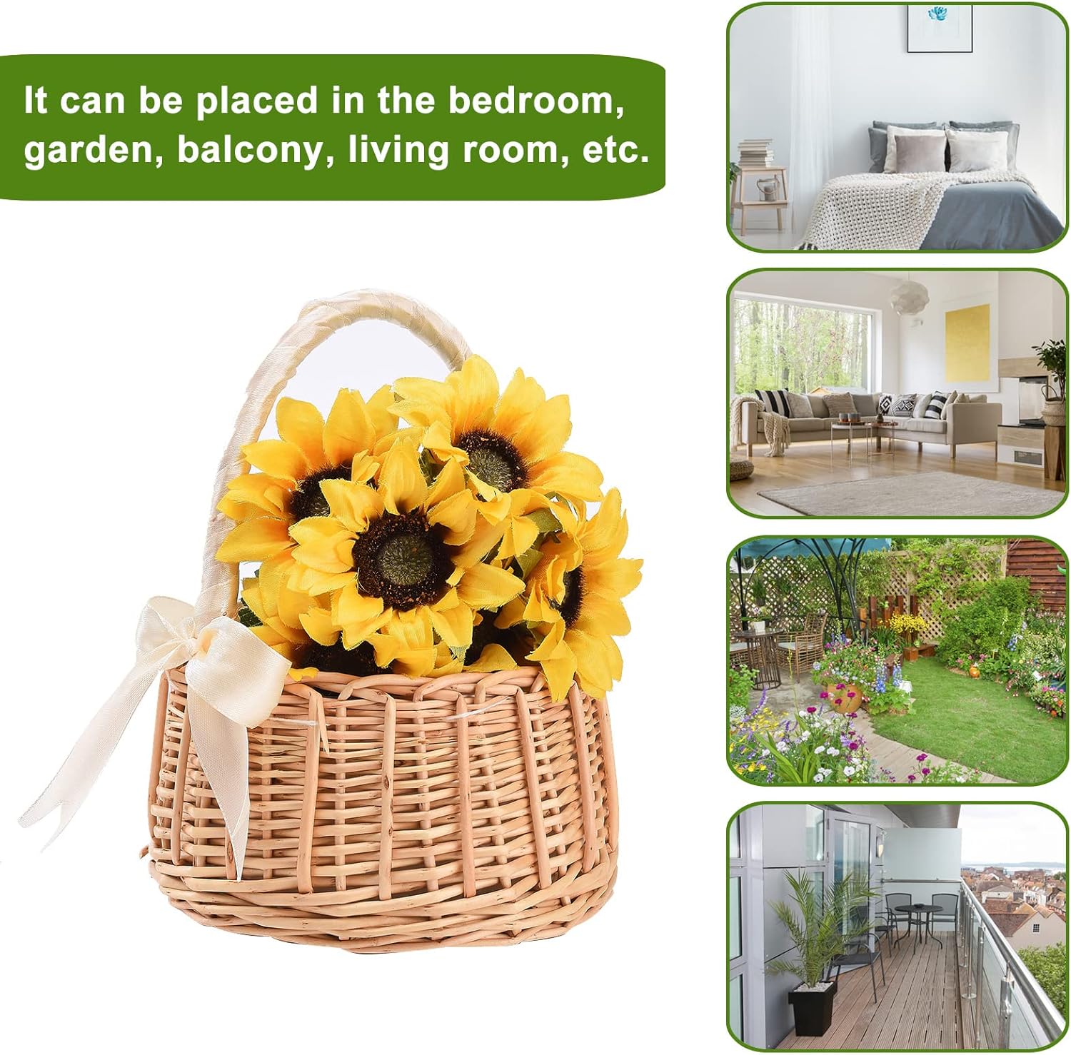 White Wicker Flower Girl Basket with Handle, Small