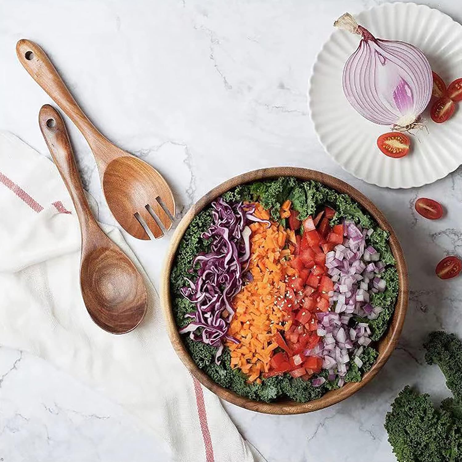 Oversized Handmade Acacia Wood Salad Bowl, 20x7.5 cm