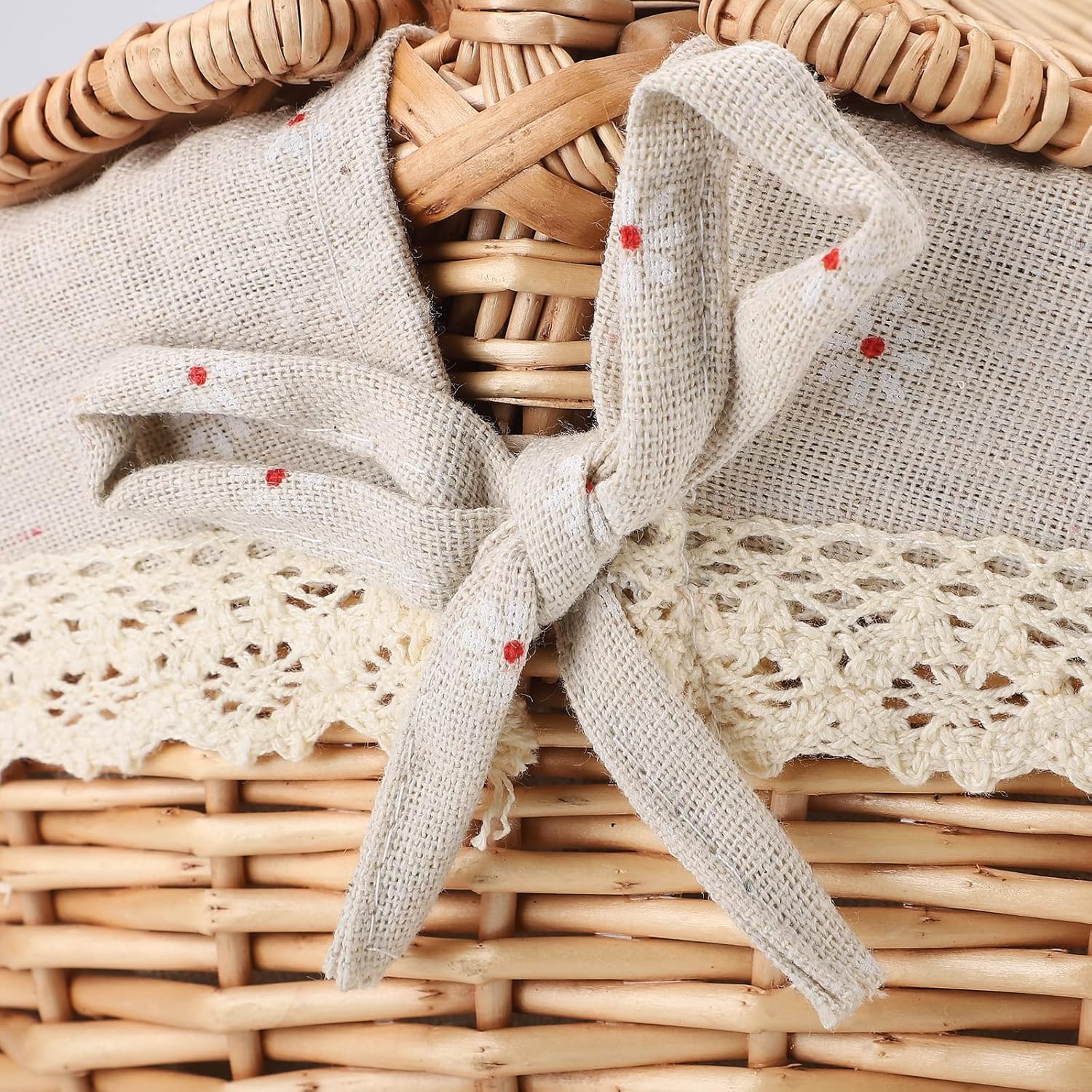 Wicker Picnic Basket with Lid and Handle, Vintage Outdoor Hamper