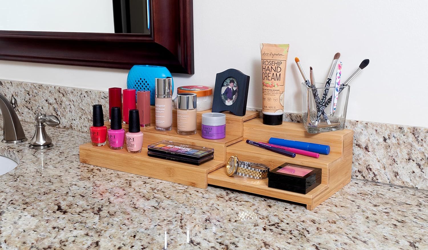 Bamboo 3-Tier Expandable Step Shelf Kitchen Organizer