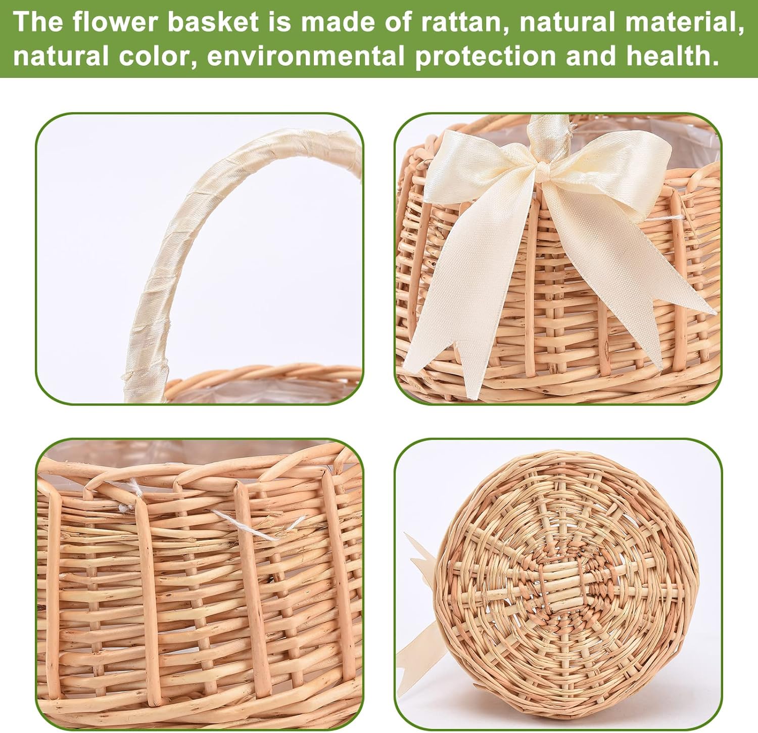 White Wicker Flower Girl Basket with Handle, Small