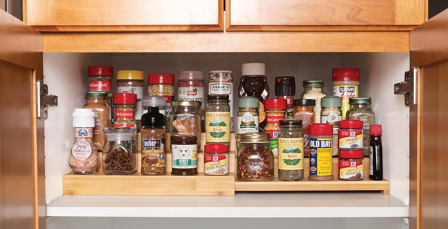 Bamboo 3-Tier Expandable Step Shelf Kitchen Organizer