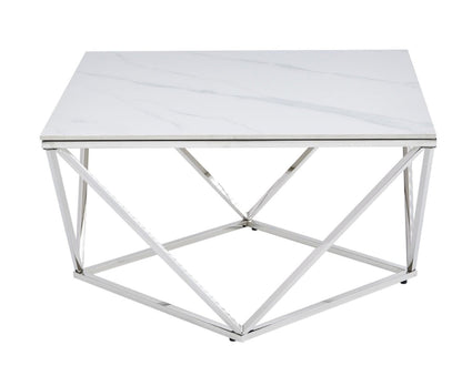 Alfeo Sintered Stone White Coffee Table With Chrome Leg 3694