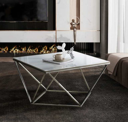 Alfeo Sintered Stone White Coffee Table With Chrome Leg 3694