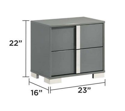 Grover High-gloss Grey 2 Drawer Night Stand 1771