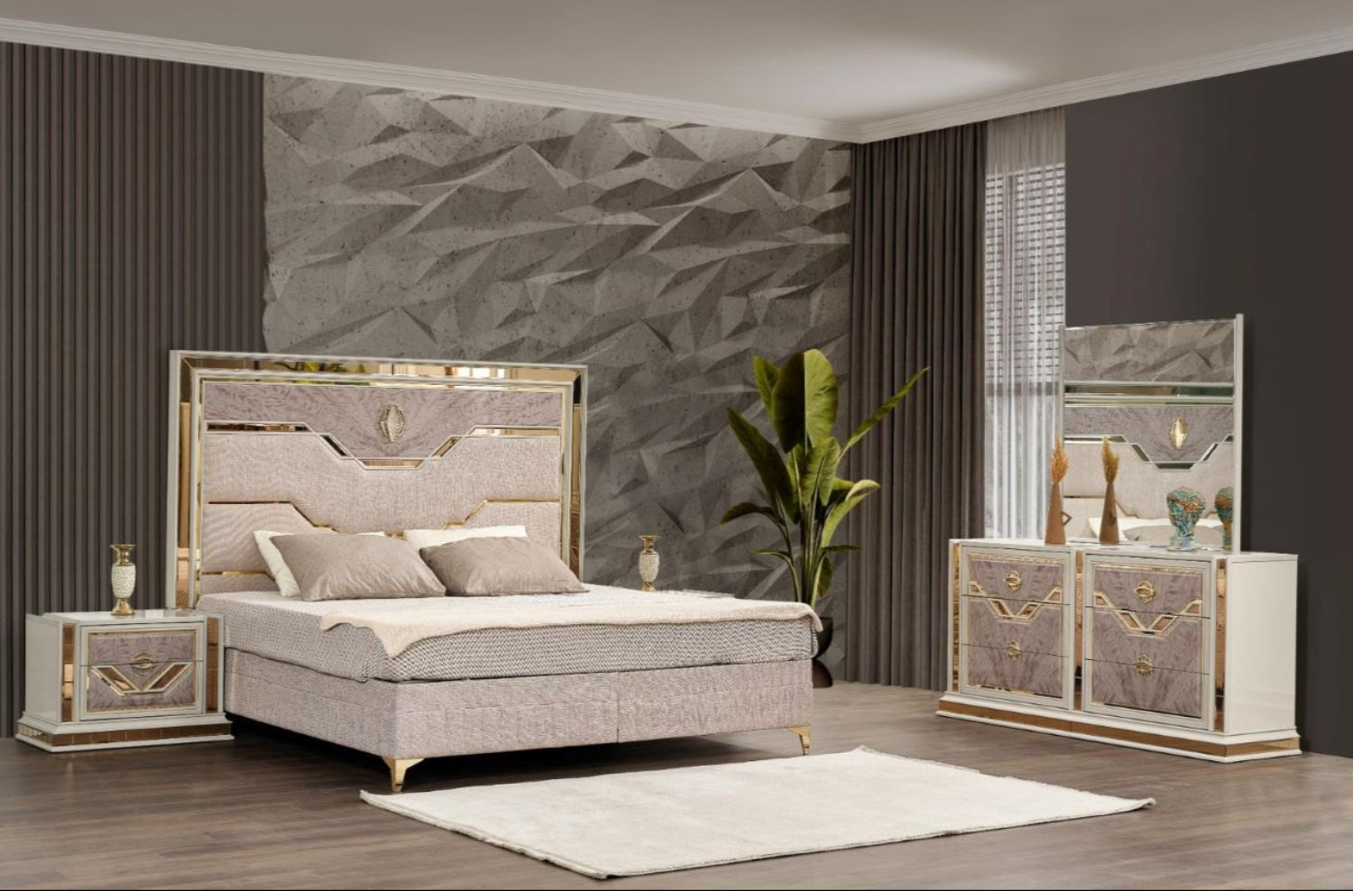 O'mari Beige Modern Night Stand with Gold Accent 1881