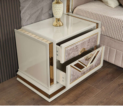 O'mari Beige Modern Night Stand with Gold Accent 1881