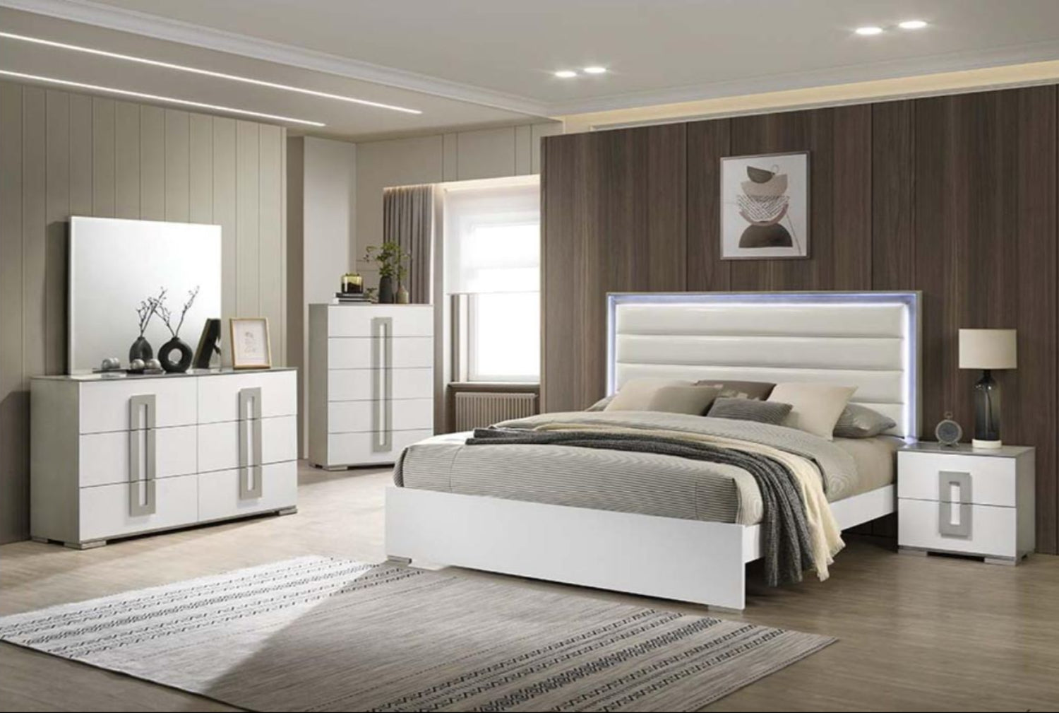 Olivia High-Gloss White Lacquer Finish Night Stand 1821