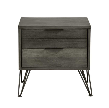 Urbanite Grey Wooden 2 Drawer Night Stand with Metal Legs 1604