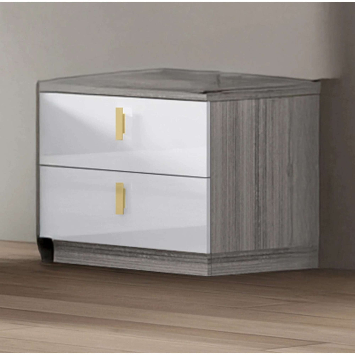 Zain Grey Angly Lacquer 2 Drawer Night Stand 1891