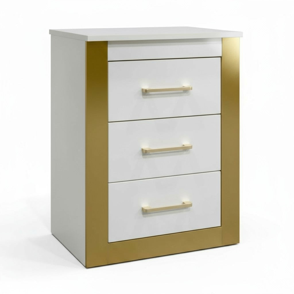 Canadian Made Gilmour 3 Drawer Night Stand White & Gold