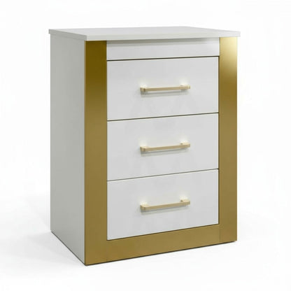 Canadian Made Gilmour 3 Drawer Night Stand White & Gold