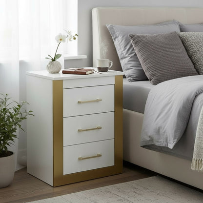 Canadian Made Gilmour 3 Drawer Night Stand White & Gold